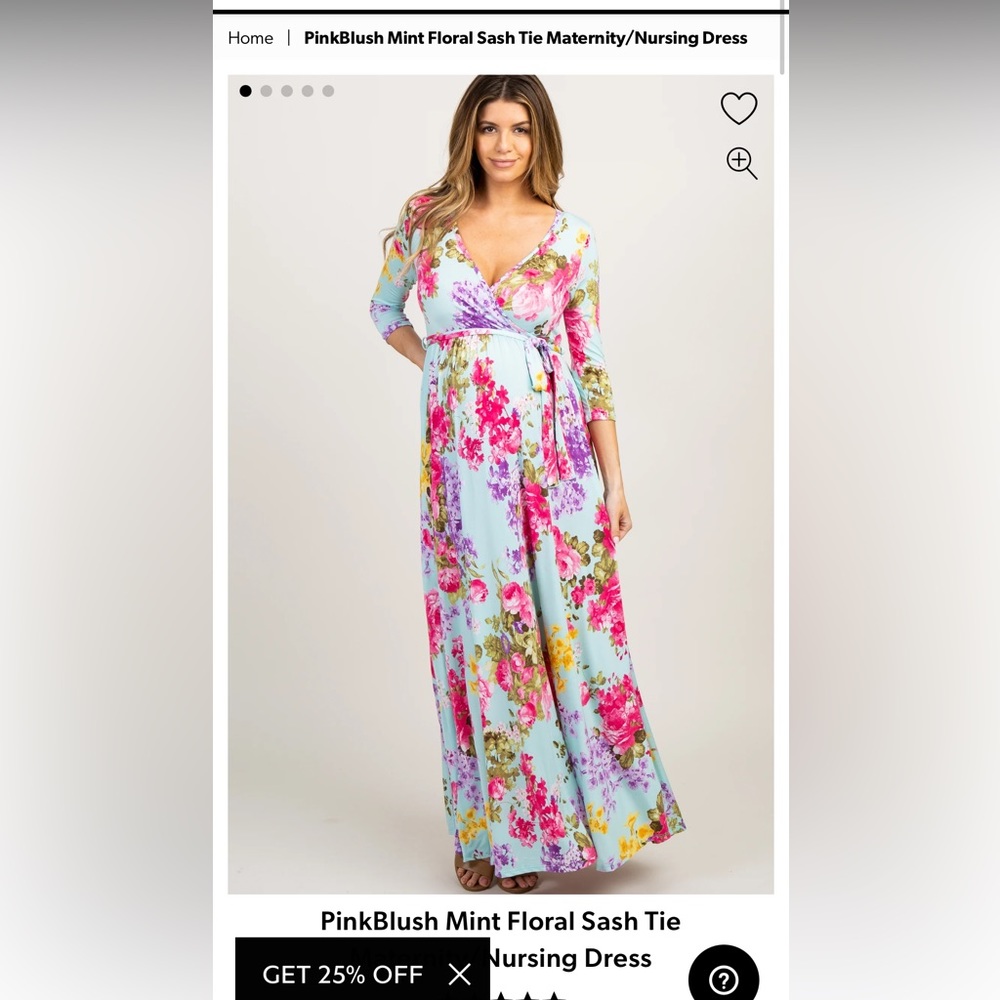 PinkBlush Mint Floral Sash Tie Maternity/Nursing Dress